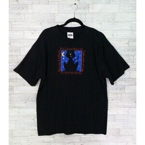Vintage 90s Halloween Black Cat Witch Shirt Witches Cats Tultex Size XL Xlarge